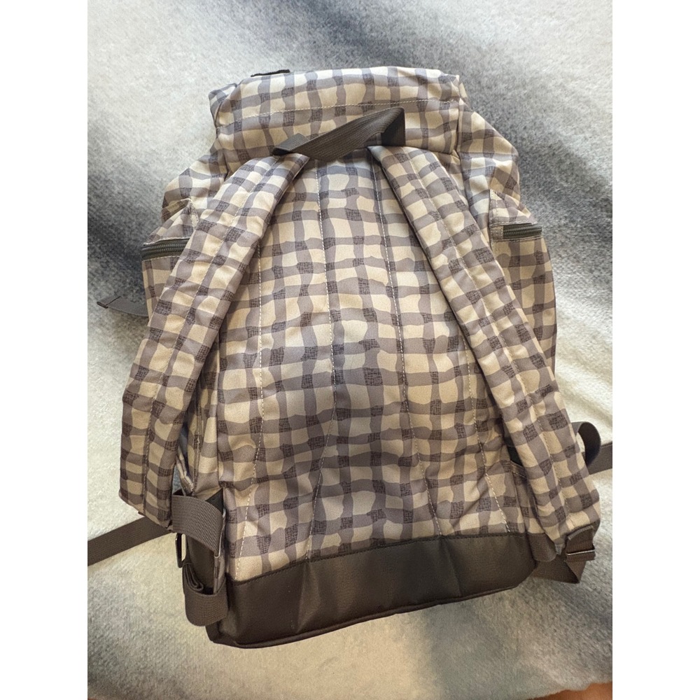 Wenzel Tent & Gear Co Gingham Canvas Backpack Beige Brown Checkered Rucksack - Picture 5 of 8